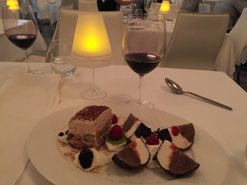 Enjoying a decadent dessert after a superb dinner at my favourite Il Mulino, SB.